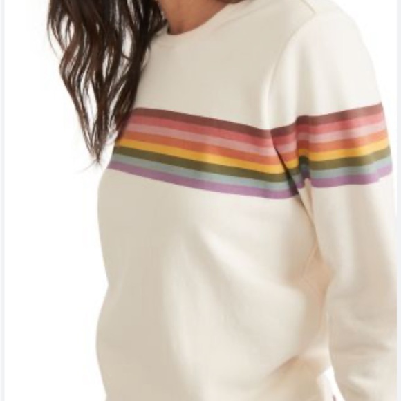 Marine Layer Anytime Sweatshirt Cream with Rainbow Stripes Size Small - Picture 4 of 16
